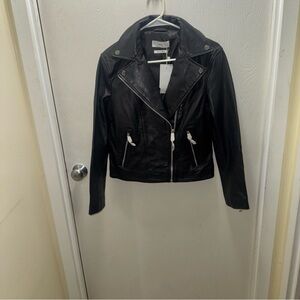 Mango Black Leather Biker Jacket